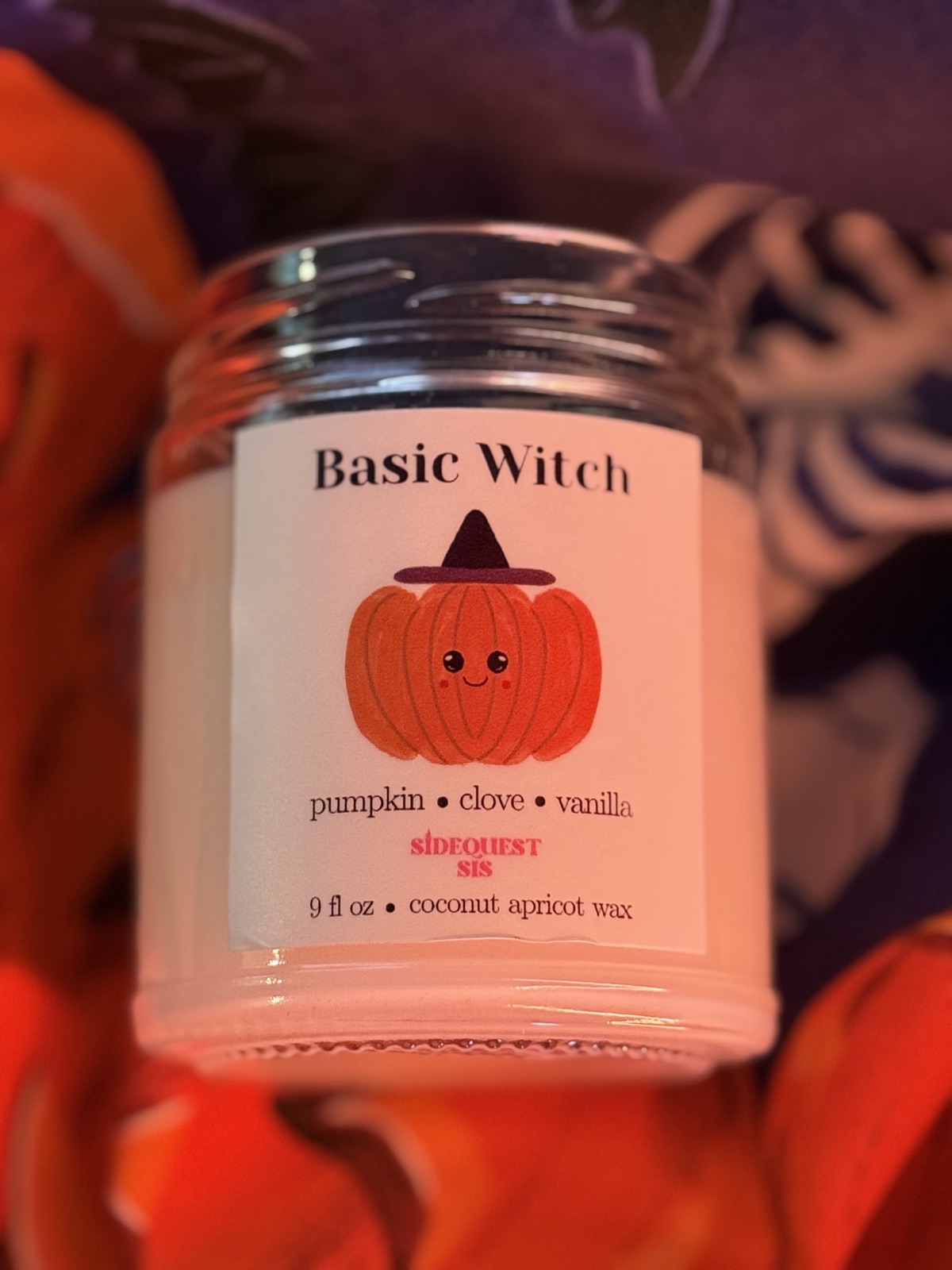 Basic Witch candle in a 9 fl oz glass jar, styled fall photo